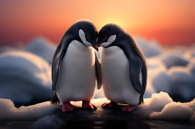 Pinguinpaare liebevolle Postkarte, die den romantischen Geist des Valentinstags einfängt