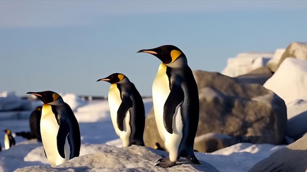 Pinguins africanos em uma ilustração de praia ai generativexa