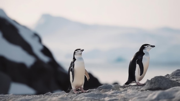 Pinguins africanos em uma ilustração de praia AI GenerativexA