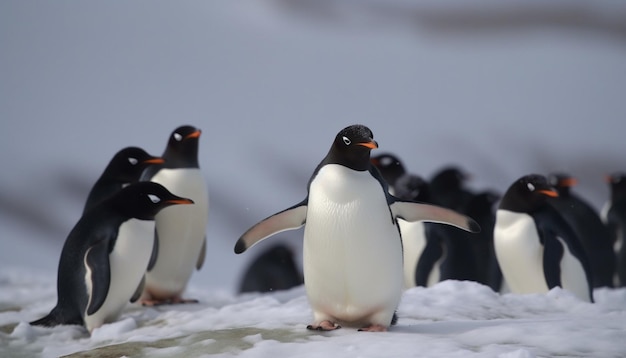 Pinguins andando no gelo