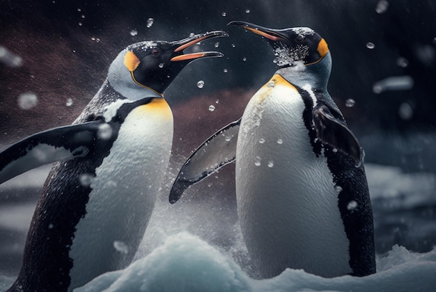 Pinguins brincando na neve generativa ai