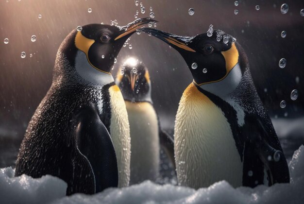 Pinguins brincando na neve generativa ai