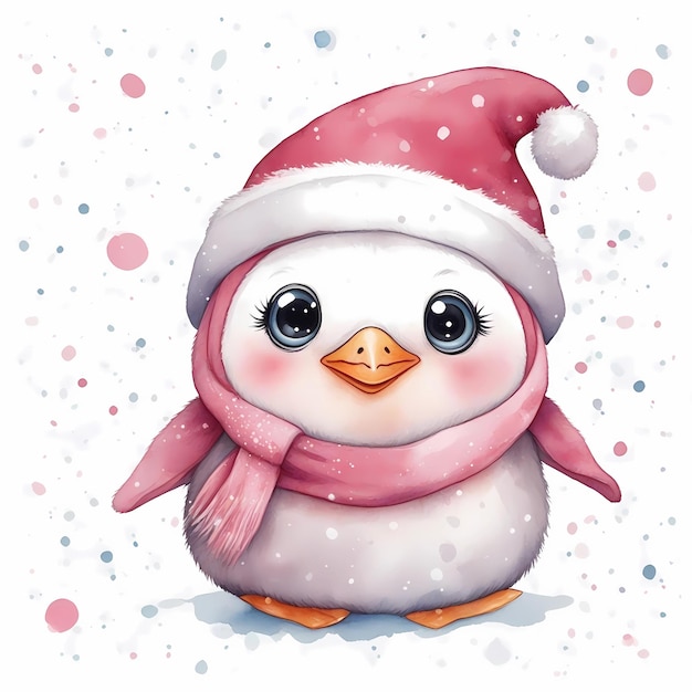 Pinguins celebram o Natal com aquarelas