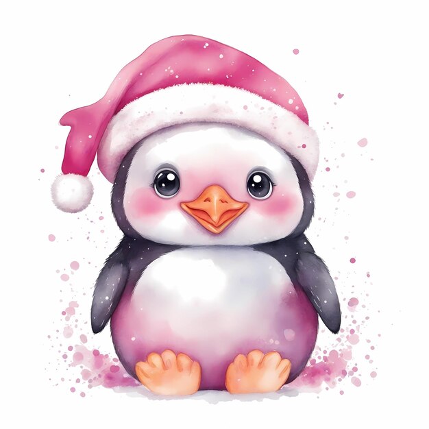 Pinguins divertidos aquarelas de Natal