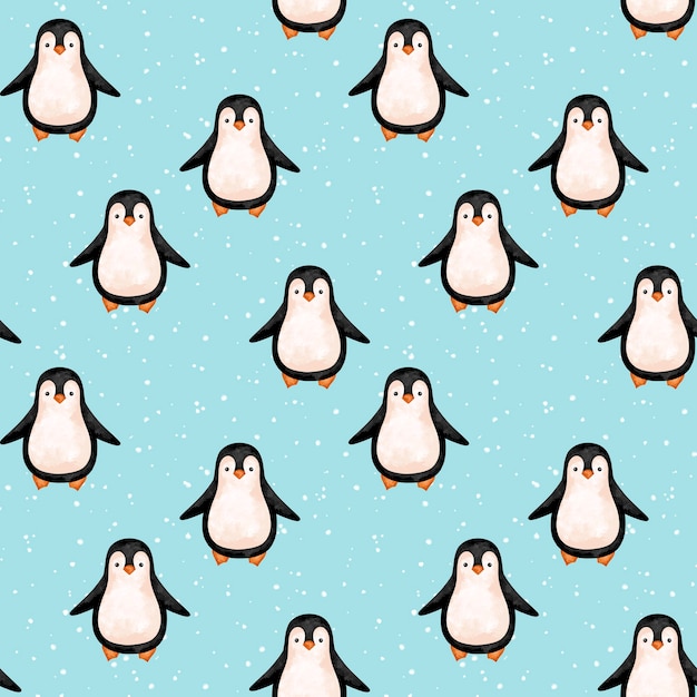 Pinguins fofos repetindo backgroud, padrão sem emenda de pinguins engraçados, desenho animado, papel de álbum de recortes de animais do pólo norte