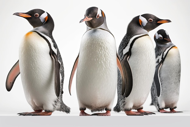 Pinguins Gentoo sozinhos contra um fundo branco