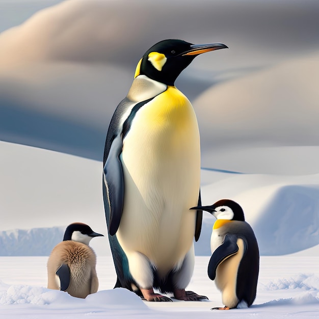 Foto pinguins imperadores com filhote arte digital