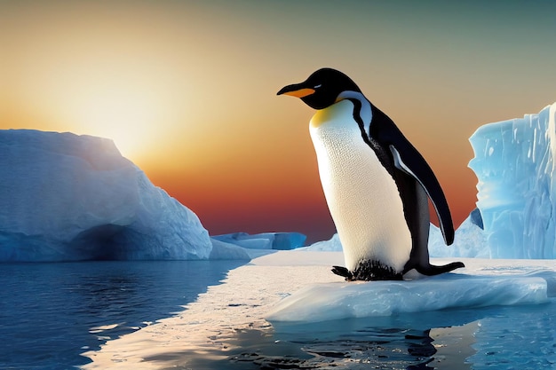 Pinguins imperadores no gelo da Antártida. Blocos frios da Antártida e de gelo.