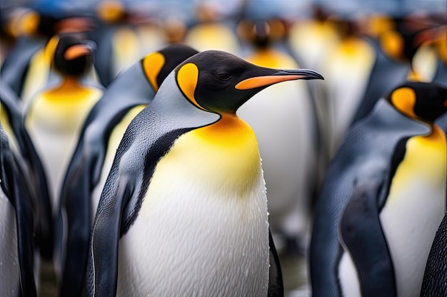 Pinguins-rei Aptenodytes patagonicus Grupo de pinguins-rei no zoológico Cena da vida selvagem da natureza gerada por IA