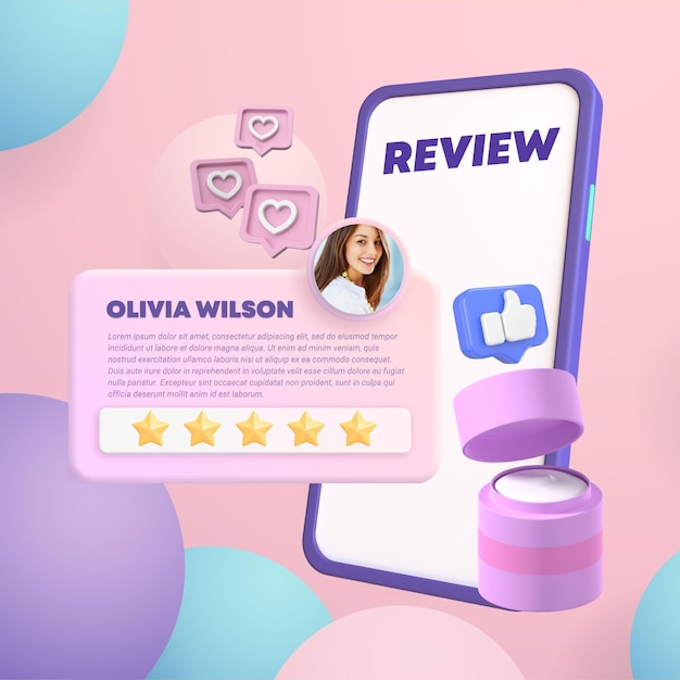 Pink 3D Modern Online Review Instagram Post