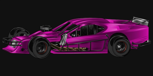 Pink and painted racing car Isolated in black background for tshirt design