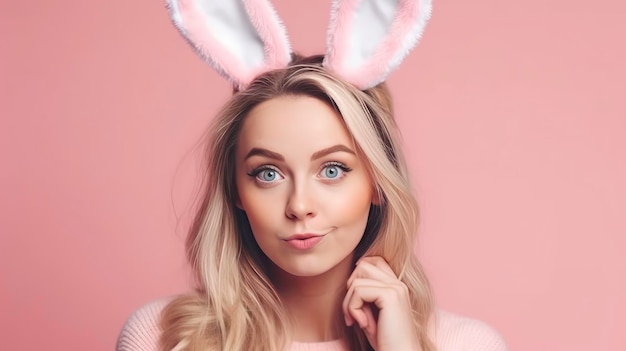 Pink Bunny Girl Ein KI-generiertes Bild eines Mädchens in einem Overall mit Ohren