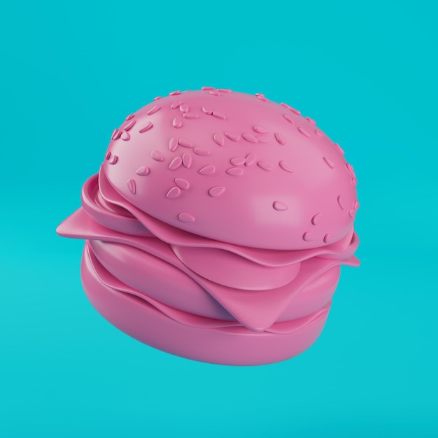 Pink Cartoon Premium Delicious Burger Icon em Monochrome Duotone Clay Style Rendering 3D