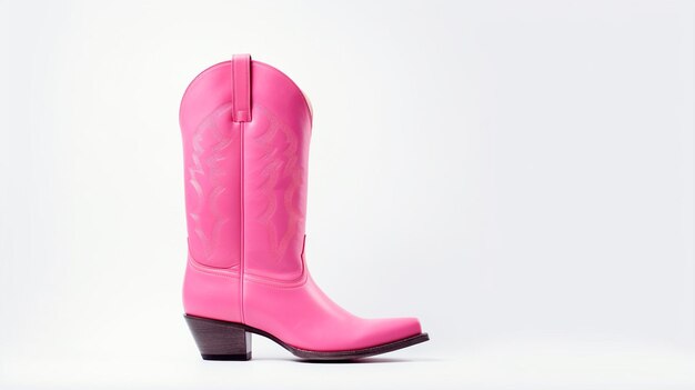 Foto pink cowboy boots auf weißem hintergrund mit platz für werbung