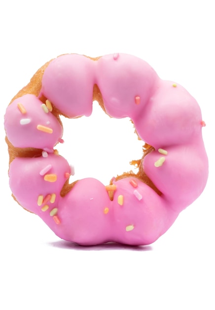 Foto pink cream donuts besprüht mit geschredderten coconut.donuts in isoliert mit beschneidungspfad.