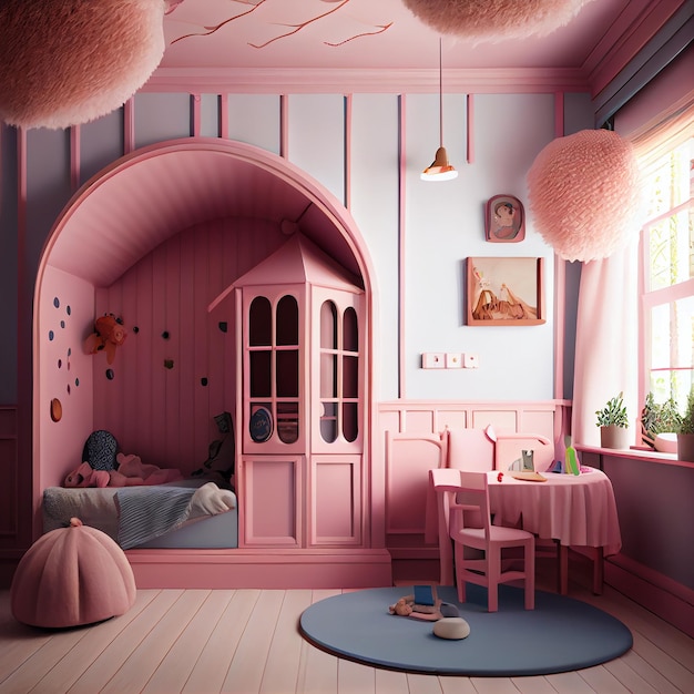 Pink Cute Childish Room Interior Generativo AI