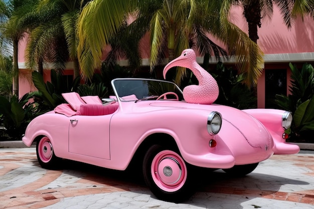 Pink flamingo Luxury futurista convertible sport car ilustración generativa ai