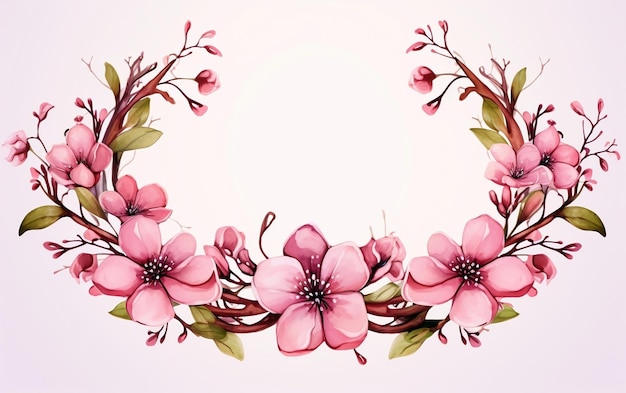 Pink Flower Oval Wreck Aquarell Illustration Generative Ai