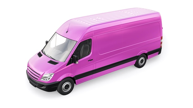 Pink Midsize Commercial Van auf weißem Hintergrund Ein leerer Körper für die Anwendung Ihrer Design-Inschriften und Logos 3D-Darstellung