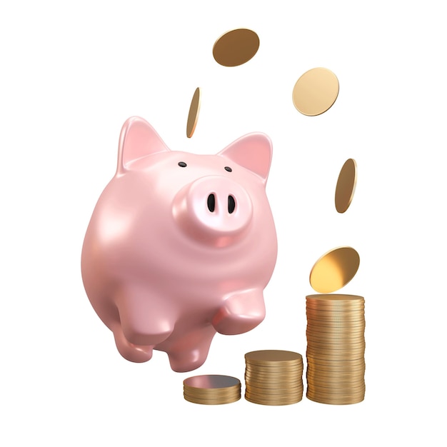 Pink Piggy Bank saltar con con la caída de monedas concepto de ahorro de dinero para la inversión recorte de camino