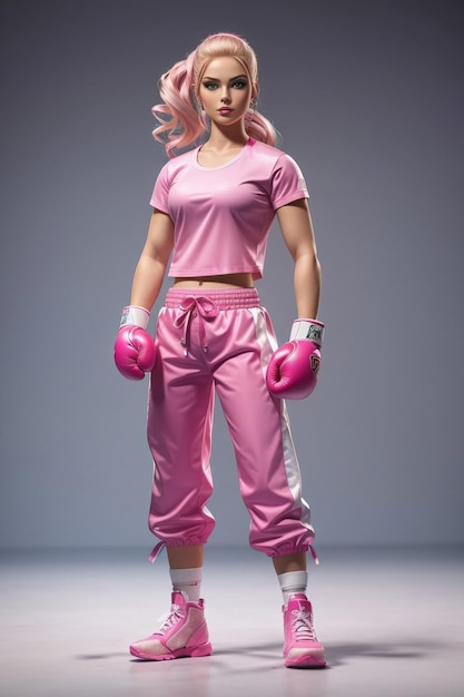 Pink Power Punch AI Barbie Champion Guantes deportivos y equipo de boxeo