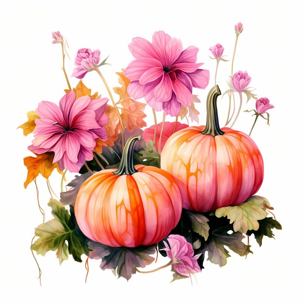 Pink Pumpkin Art HandDrawn e Watercolor Fusion