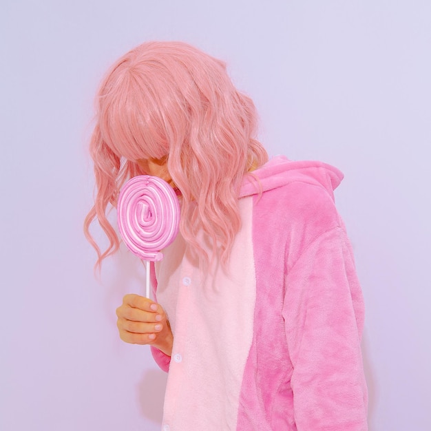 Pink Pyjamas Party Girl Lollipop Candy Lover Minimal Home Relax Style Kigurumi Shop