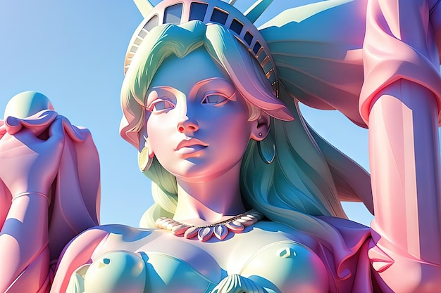 Foto pink statue of liberty new york city barbie-mädchen-stil illustration generative ai