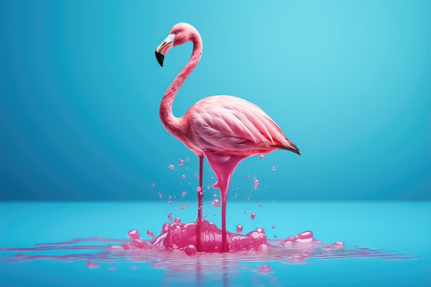 Pink Stick Eis schmilzt mit Flamingo Float auf pastellblauem Hintergrund AI generiert