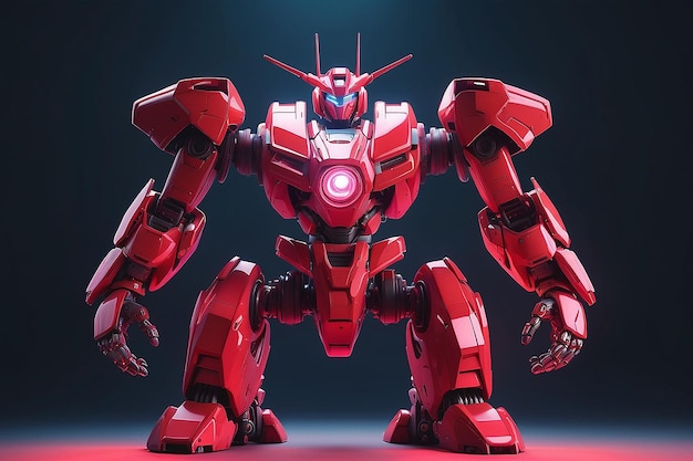 Pink- und roter Mecha-Riesenroboter mit Lichtern, der mit generativer KI-Technologie erstellt wurde