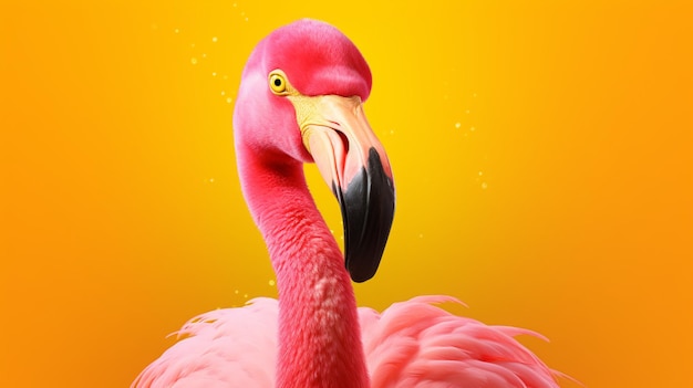 Foto pinker flamingo auf gelben hintergrundgenerative ki