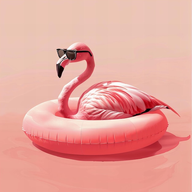 Pinker Flamingo-Pool schwimmt auf ruhigem Wasser Digitale Illustration mit Sommer- und Urlaubsthema