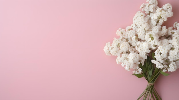 Pinker Hintergrund mit einem Bouquet weißer Blumen Platz für Text Konzept für Muttertag Frauen