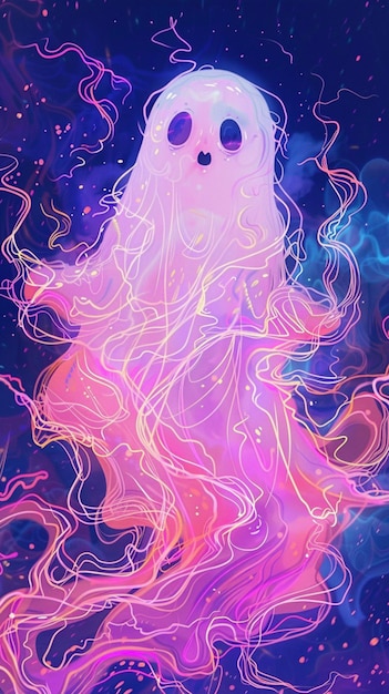 Pinker Kawaii-Geist, der über Halloween schwebt, nahtloses Muster, süßer Geist, Halloween-Geist.