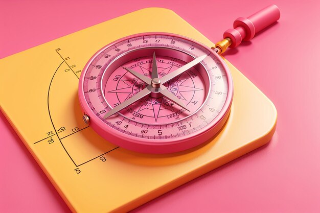 Pinker Kompass und Protraktor auf hellgelben Hintergrund