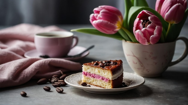 Foto pinker kuchen auf einem holztisch