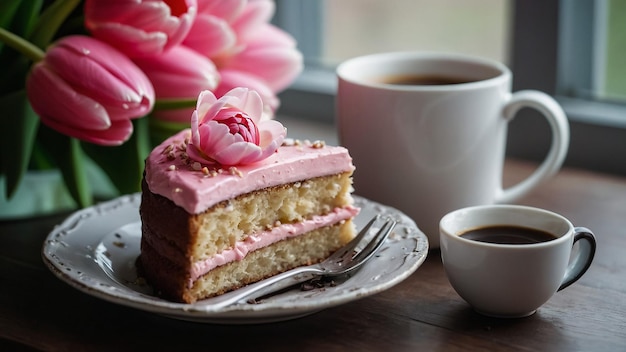 Foto pinker kuchen auf einem holztisch