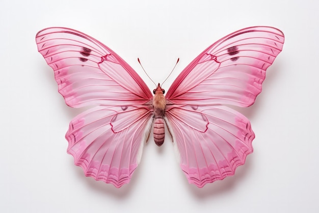 Pinker Schmetterling auf weißem Hintergrund prägnant und anmutig fesselnd