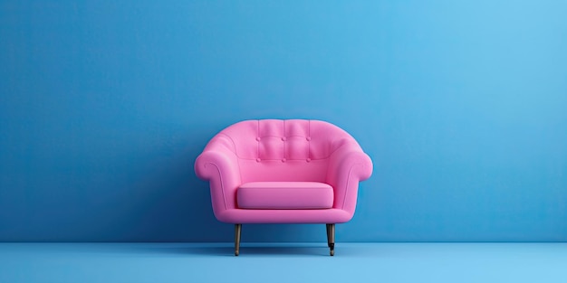 Pinker Sessel auf blauem Hintergrund Minimalismus Platz für Text Generative KI