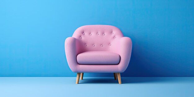 Pinker Sessel auf blauem Hintergrund Minimalismus Platz für textgenerative ai