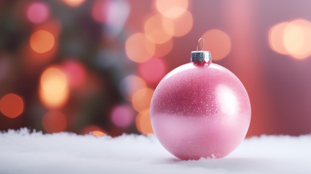 Pinker Weihnachtsball auf dem Schnee