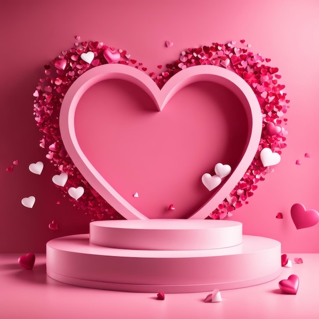 Pinkes Podium mit in der Luft fliegenden Herzen Valentinstag Hochzeitstag Podium