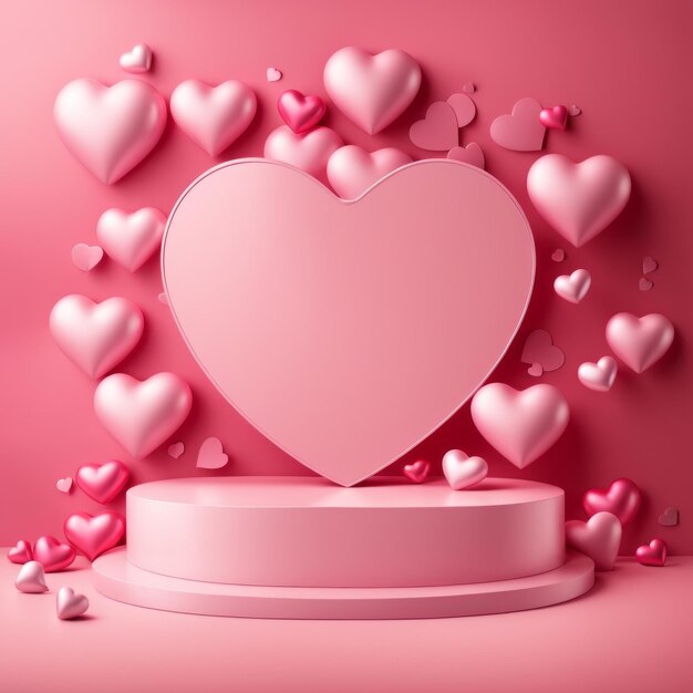 Pinkes Podium mit in der Luft fliegenden Herzen Valentinstag Hochzeitstag Podium