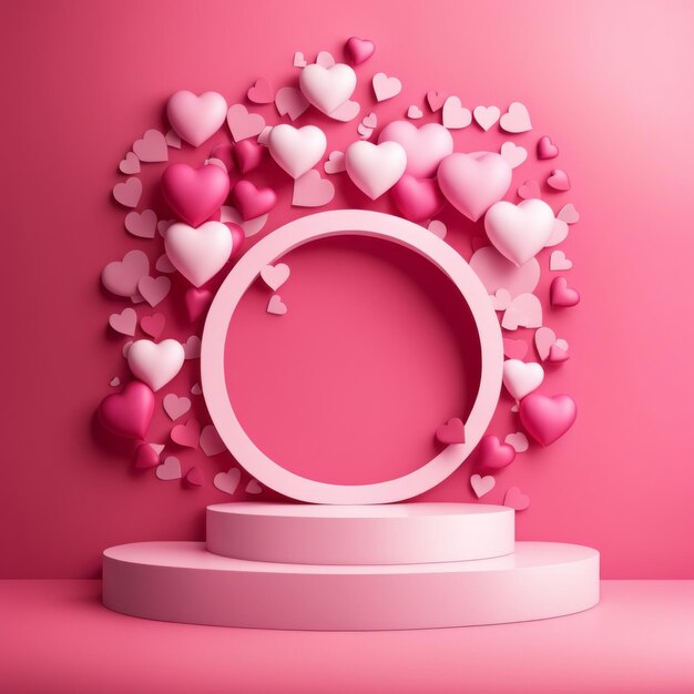 Pinkes Podium mit in der Luft fliegenden Herzen Valentinstag Hochzeitstag Podium