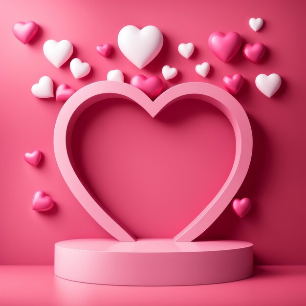 Pinkes Podium mit in der Luft fliegenden Herzen Valentinstag Hochzeitstag Podium