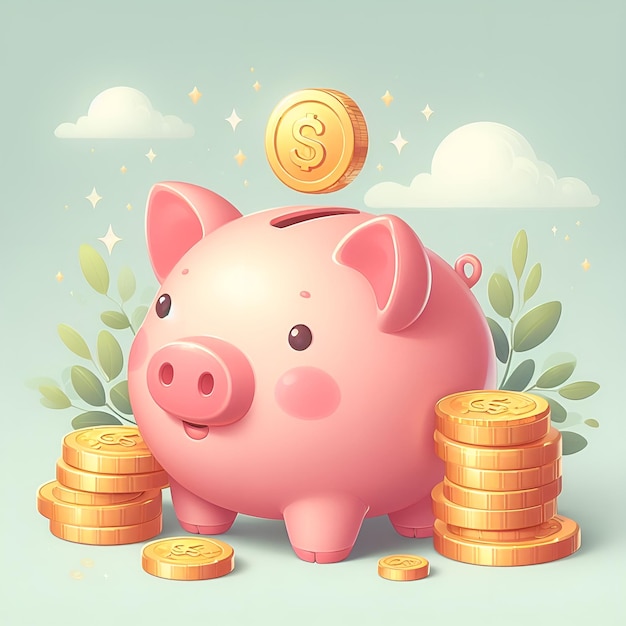 Pinkes Sparschwein neben Goldmünzen und Hausbesitz Immobilieninvestitionen