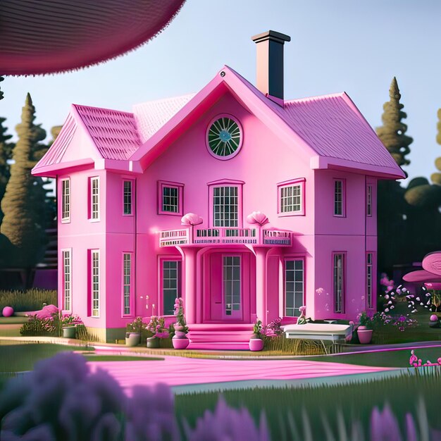 Foto pinkes traumhaus generative ki