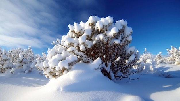 Un pino cubierto de nieve está cubierto de nieve.