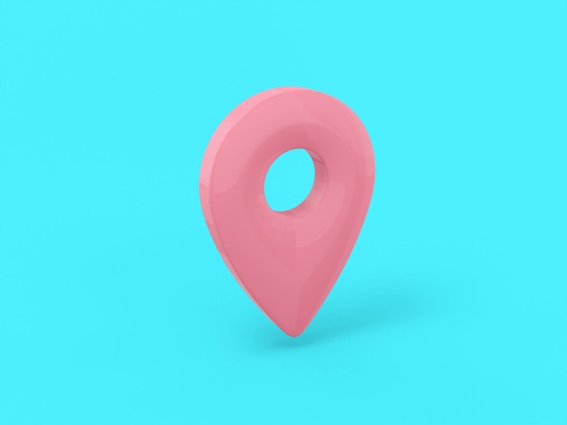 Pino de cor única rosa sobre fundo azul monocromático. Objeto de design minimalista. Elemento de interface ux do ícone de renderização 3D.