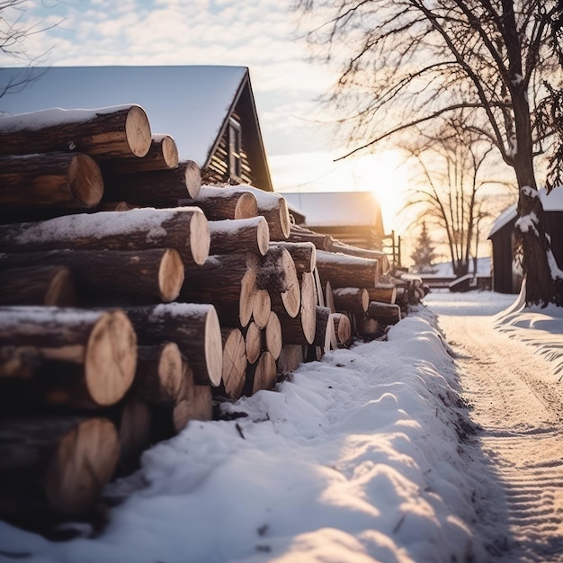 Foto pino de tronco naturaleza bosque de invierno pila de madera madera de nieve pilas de madera árboles de fondo pilas de leña
